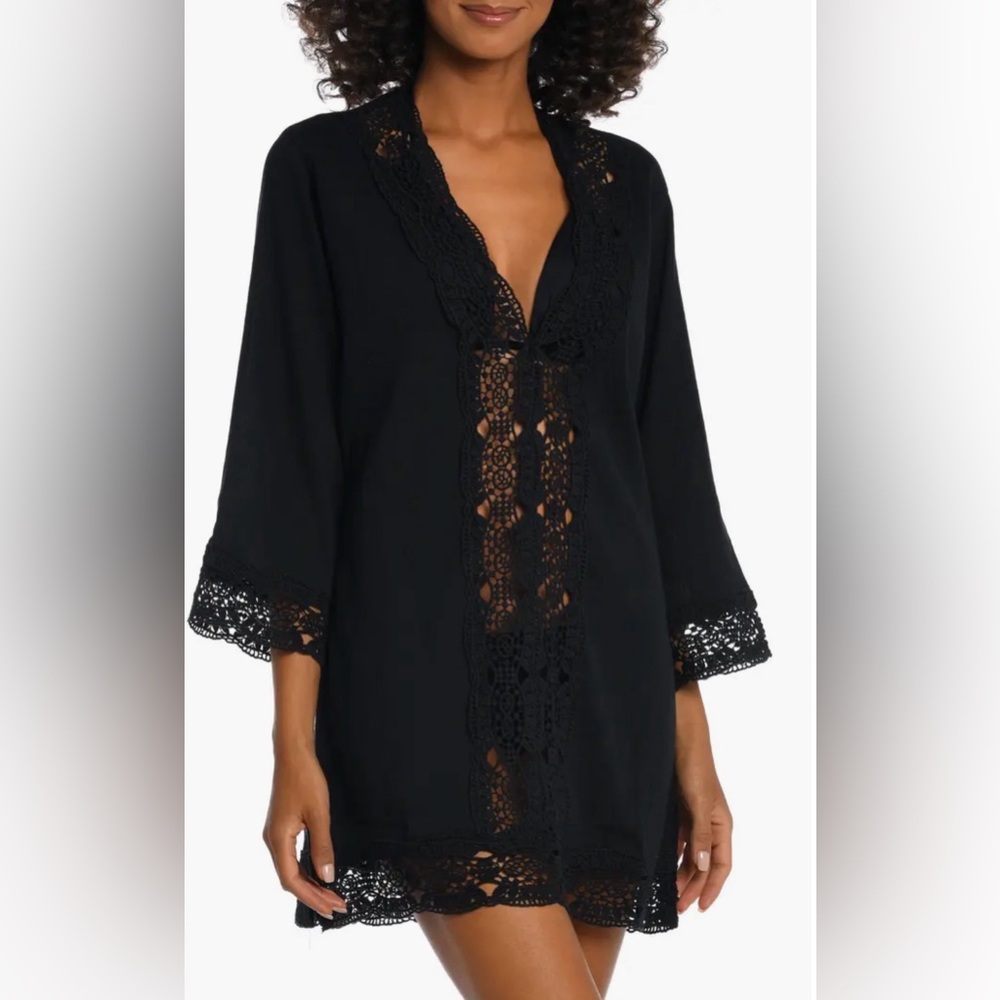 La Blanca Black Crochet-Trim Cover Up Tunic